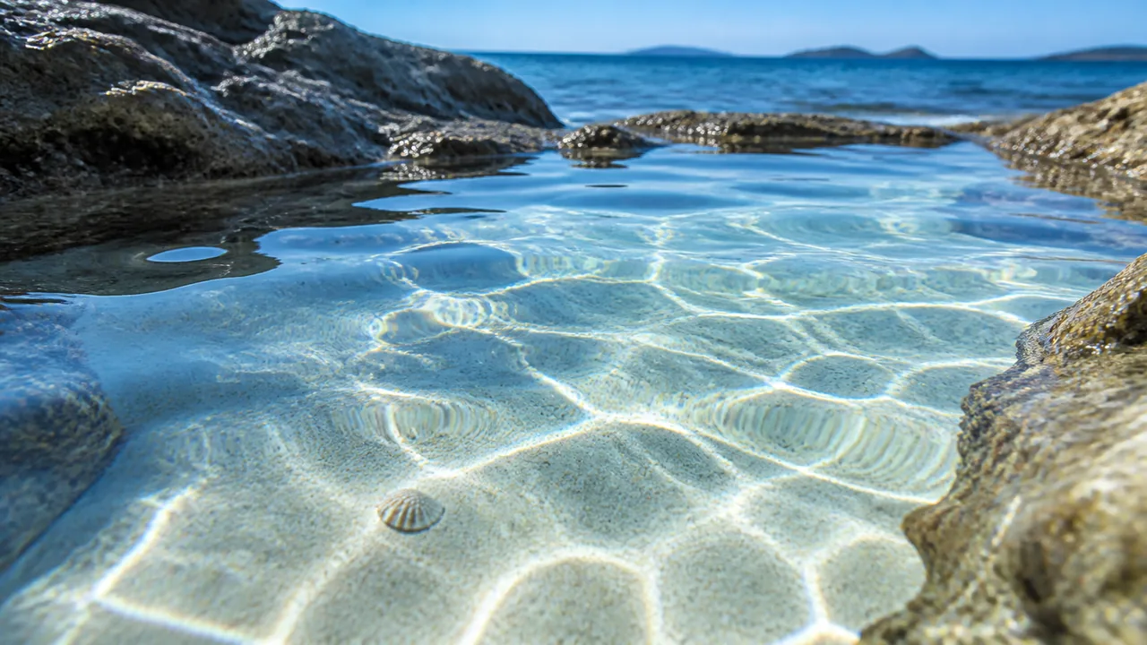 Sunlight moving through clear coastal water