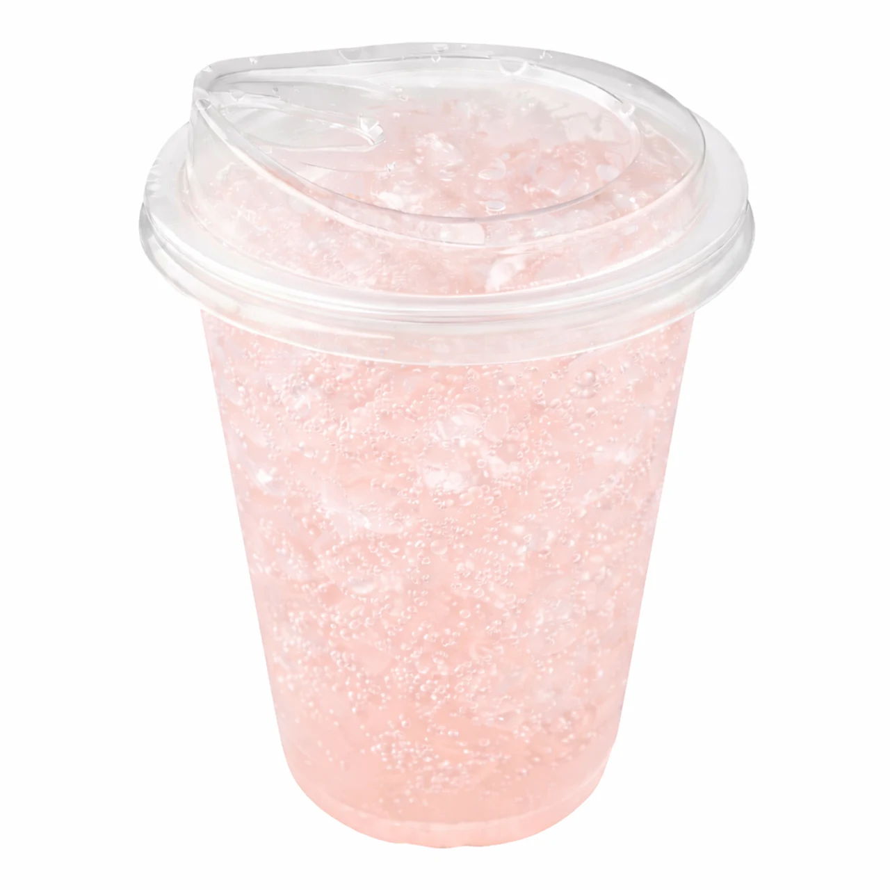 Pink drink in a clear PASTAMASTA cup with a lid