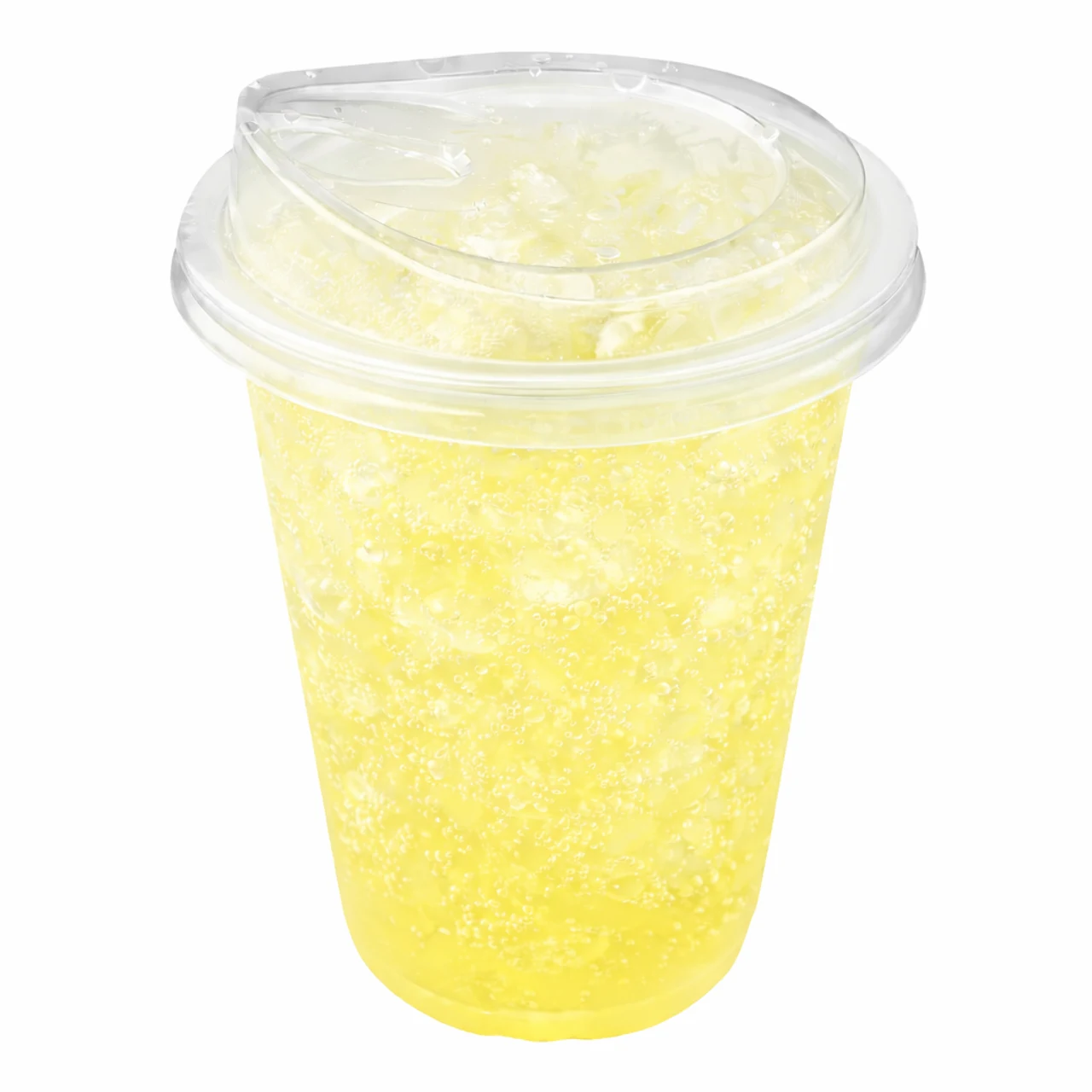 Yellow drink in a clear PASTAMASTA cup with a lid
